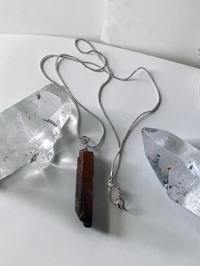Silver Chain Necklace with Brown Jasper Point Pendant